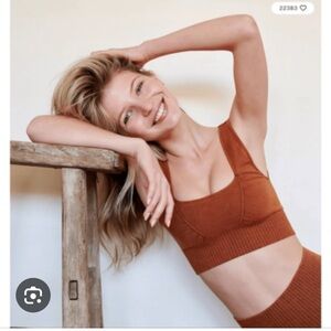 Free people FP Movement good karma sports bra brown square neck xs/s